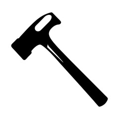 A black silhouette of a claw hammer resting diagonally on white background