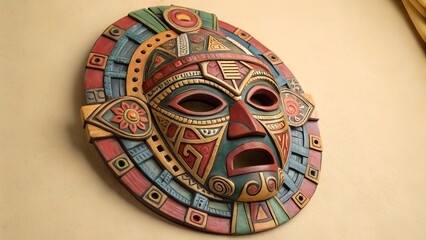 Colorful tribal wooden mask wall decor