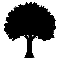 Isolated black tree silhouette vector art with bushy crown on white background © PixelArtBox