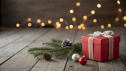 Christmas gift box with festive lights