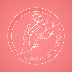 Simple line nail polish and hand care logo for spa and beauty design