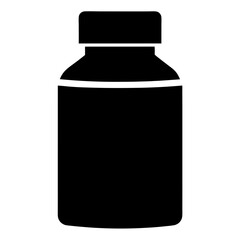 Black silhouette illustration of a medicine bottle with a solid cap