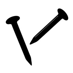 Two black nails on a white background create a stark contrast image