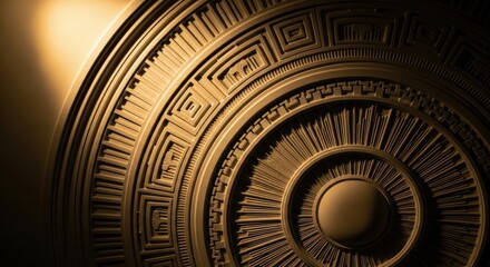 Circular Gold Geometric Pattern Texture Abstract Design Decorative Background Art Deco Style Ornament Intricate Details Elegant Backdrop