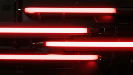 Obraz premium Rows of glowing red light tubes