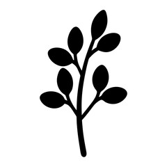 A Silhouette of a Plant Stem with Leaves against a White Background