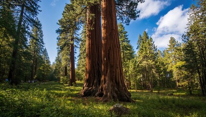 Obraz premium Large Redwood Trees Along the Hiking Path, Preservation