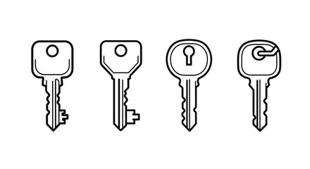 Collection of four hand drawn style house and door keys with different cuts isolated on white vector