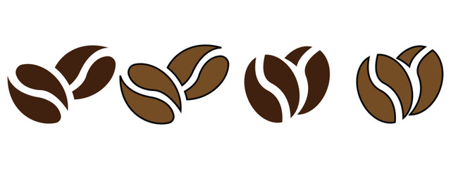 Coffee Bean Icon Set – Flat Vector Design of Arabic Roasted Coffee Seeds on White Background