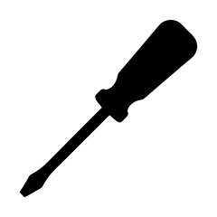 Simple black silhouette of a flathead screwdriver on a white background.