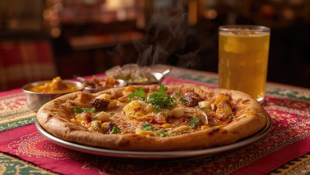Spicy paneer stuffed flatbread alongside crispy layered bread, cuisine, dining, cheese, Asian flavors, nutritious, vegetable dish, supper