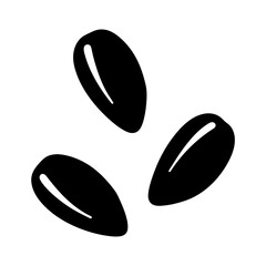 Three black sunflower seeds with small white accents on a white background