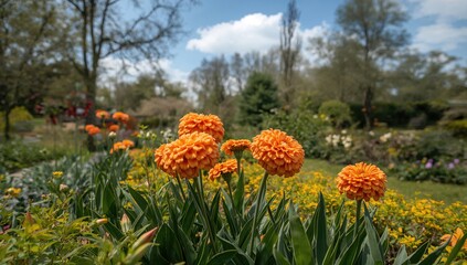 Vibrant Spring Blooms in a Garden Setting, Seasonal Change