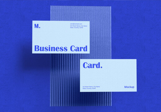 Modern Double-Side Business Card Mockup on Blue Textured Background