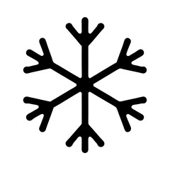Stylized black snowflake icon, simple winter symbol on white background