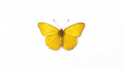 Fototapeta premium Bright yellow butterfly against a plain white backdrop