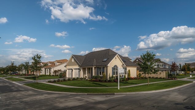 Clear skies and modern buildings, highlighting urban density