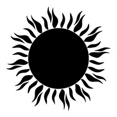 A stylized black sun illustration radiating light and representing solar power