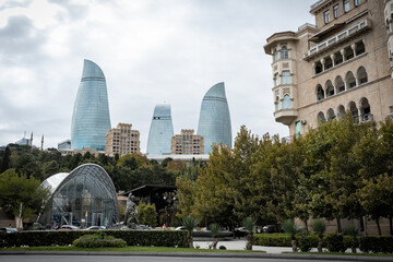 Modern Architecture of Baku with Flame Towers View