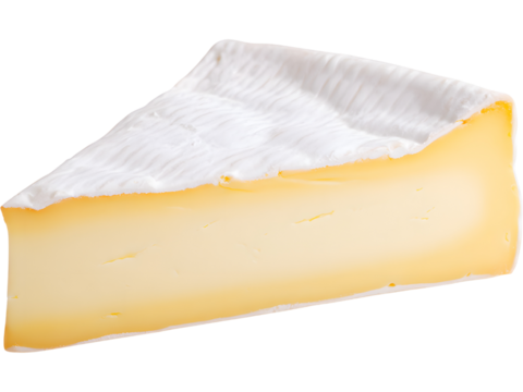 Slice of brie cheese isolated on transparent background, symbolizing delicacy, taste, and gourmet cuisine..
