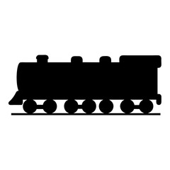 Silhouette of a vintage steam engine locomotive on railway tracks graphic