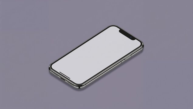Isometric mobile device displaying a blank screen in a rotated position, ideal for interface design and infographic templates. - Powered by Adobe