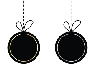 A Round Bauble with Ribbon and Frame Isolated on White. Christmas and New Year decoration design element vector art