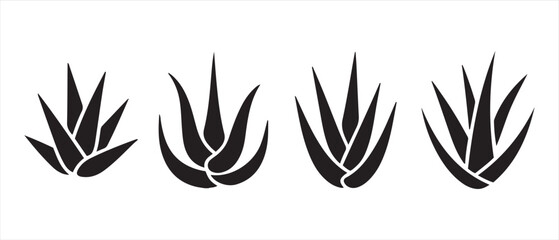 Aloe Vera Silhouette Set. Black Plant Icons for Skincare and Wellness Design.