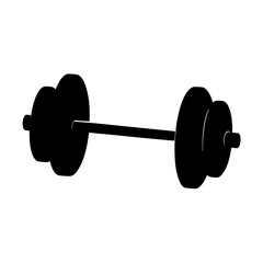 A minimalist black and white illustration of a classic barbell weight training tool