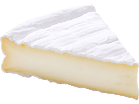 Slice of brie cheese isolated on transparent background, symbolizing delicacy, taste, and gourmet cuisine..