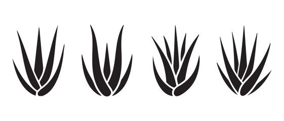 Aloe Vera Silhouette Set. Black Plant Icons for Skincare and Wellness Design.
