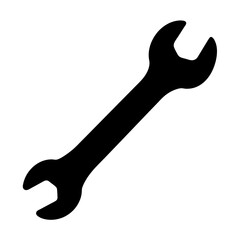 A black silhouette of an open end wrench on a white background