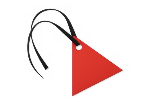 Red triangular blank label with black string, offering space for custom price, sale, or gift information