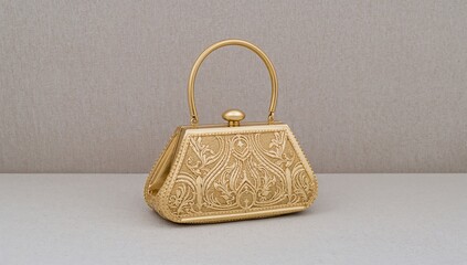 Artisan-crafted gold evening bag with a short handle, stylish accessory for formal events