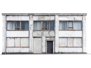 Old concrete apartment building isolated on transparent background, symbolizing urban life and architecture.