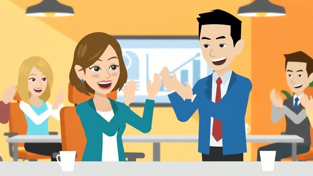 Successful Business Team Applauding After Presentation in Office Meeting.