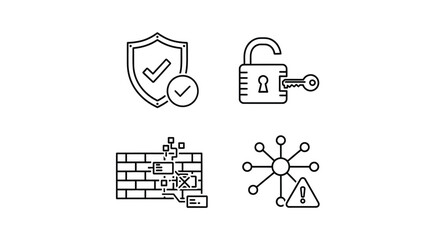 Cybersecurity icons set shield lock firewall network security digital protection data safety concepts vector