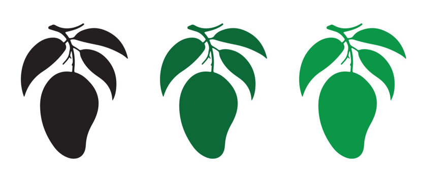 Mango Icon Set. Black and Green Fruit Graphics for Tropical Branding.