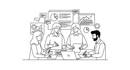 Diverse business team collaborating in modern office discussing growth charts and strategy vector