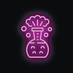 Neon sign of a chemistry flask bubbling with vapor, perfect for themes of science, chemistry, and experimentation