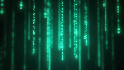 Glowing vertical streams of cascading binary code, flowing like digital rain in an endless loop - Powered by Adobe