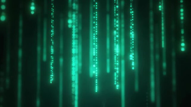 Glowing vertical streams of cascading binary code, flowing like digital rain in an endless loop