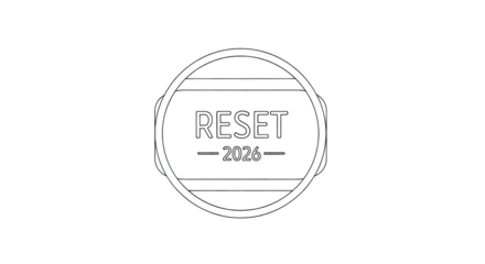 Minimalist 2026 reset button on transparent background