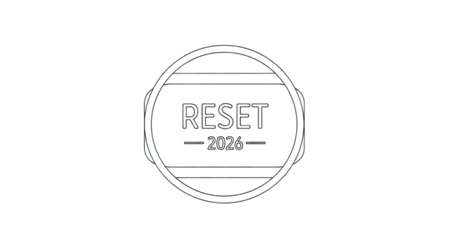 Minimalist 2026 reset button on transparent background