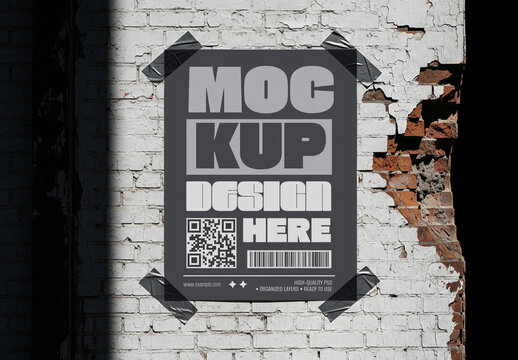 Street Poster Mockup with Tape and Textured Urban Wall Background