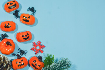 Elegant Christmas background with blue and gold decorations, including baubles, stars, and wrapped gifts. Perfect for festive holiday themes, greeting cards, and seasonal promotions