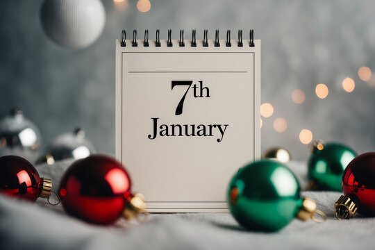 Orthodox Christian Christmas holiday greeting card on background January 7 on calendar AI Generative - Powered by Adobe