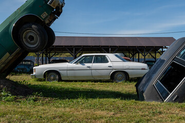 Vintage Cars in Unique Display at Outdoor Museum