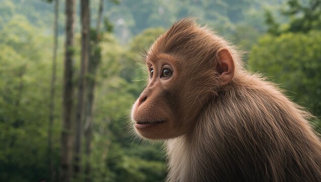 Side view of a primate amidst woodland scenery