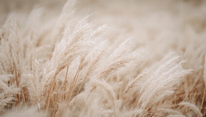 Fototapeta premium Soft Pampas Grass Blades with Blurry Bokeh Background, Ideal for Editorial Layout